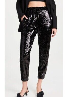 NWT English Factory Black Sequin Jogger Pants, Size M